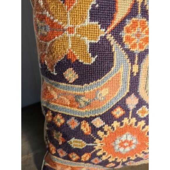 Throw Pillow AFSHAR Needlepoint Abstract Design 16x16 Navy Eggplant Poly Fill - Picture 8 of 16